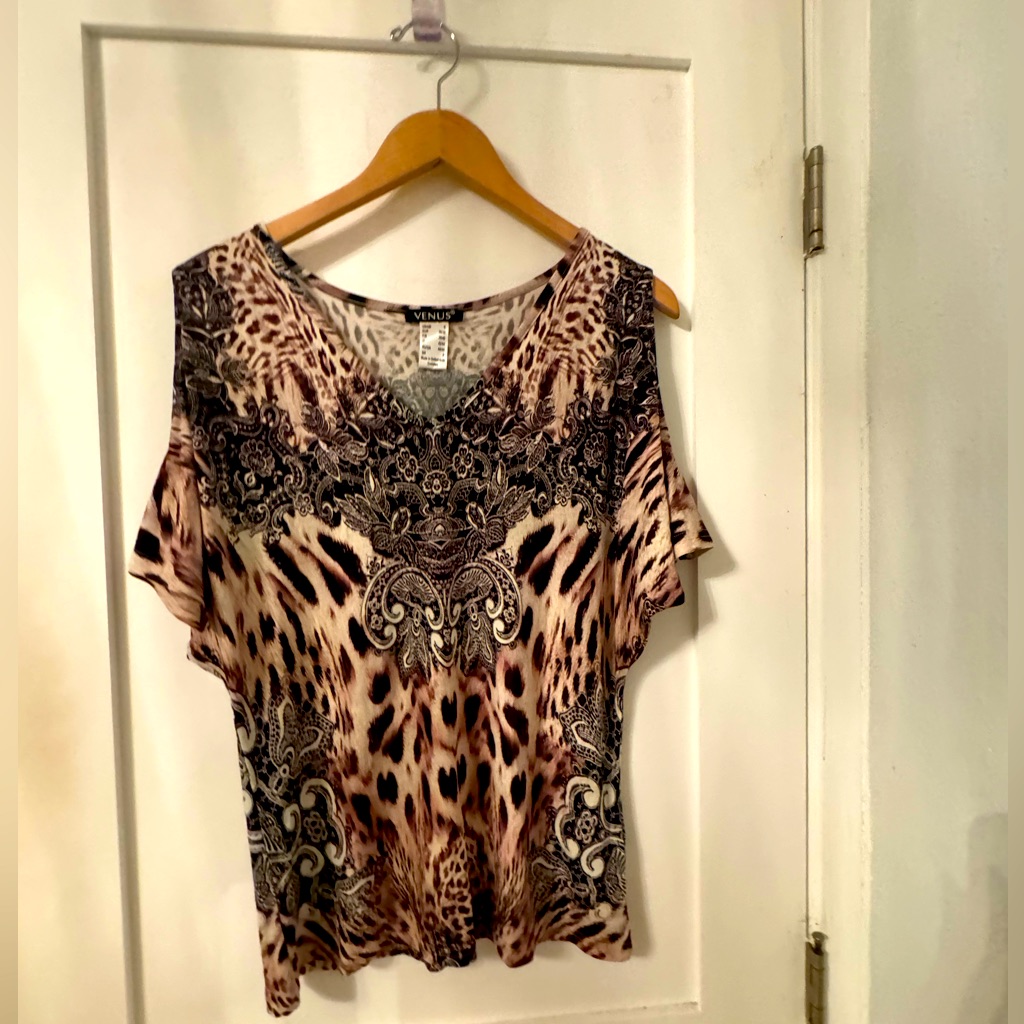 Patterned Cold Shoulder Top